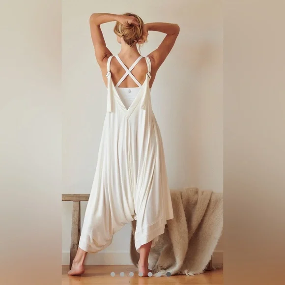 Free People FP Movement Seven Stars Onesie - Flowy Ivory Cream Jumpsuit - Picture 7 of 13